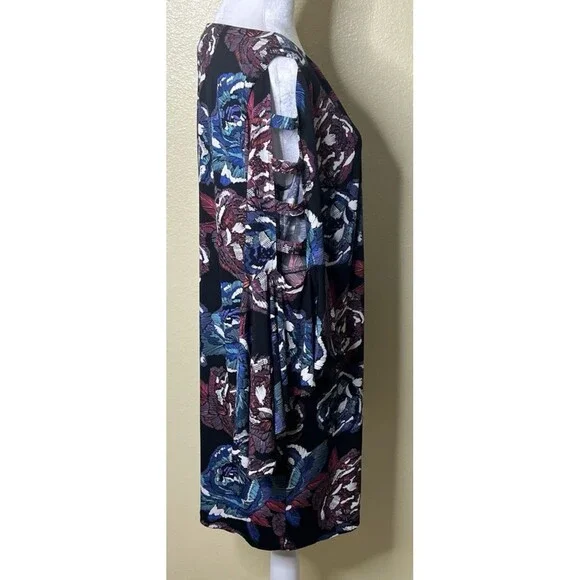MSK Womens Multicolor Floral Cold Shoulder Bell Sleeve Knee Length Shift Dress L - Picture 6 of 10